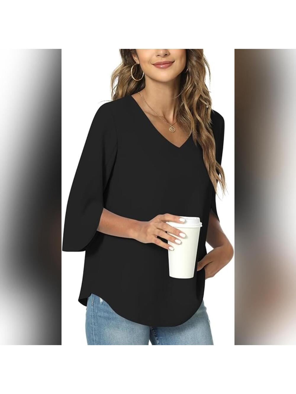 NWT TAOHUADAO Women's 3/4 Sleeve Chiffon V Neck Tunic Top, 2XL (20-22)